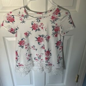 White floral top with lace trim